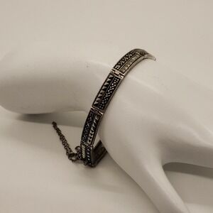 Vintage 7" sterling silver 925 marcasite bracelet w/ safety‎ chain
